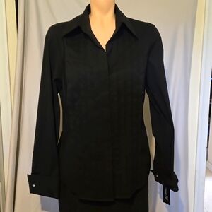 INC fitted black tuxedo style button-down dress shirt, NEW